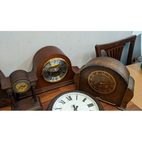 307 - A collection of clocks and watches to include four mantle clocks, a Keith 8 day wall clock, a French... 