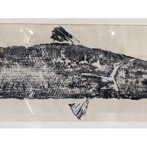 334 - A 20th century print of a fish, possibly using the gyotaku method, bears an indistinct signature to ... 