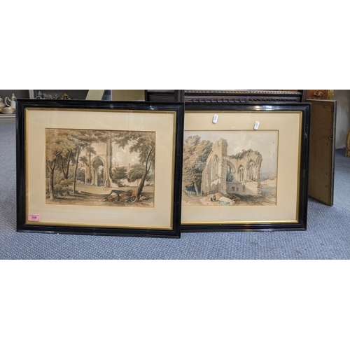 358 - Two pictures - possibly in ink and watercolour, one depicting Richardson Tower in Richmond and the o... 