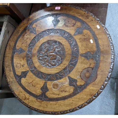 368 - A George III carved mahogany pedestal table with birdcage action, the circular tilt top with carved ... 