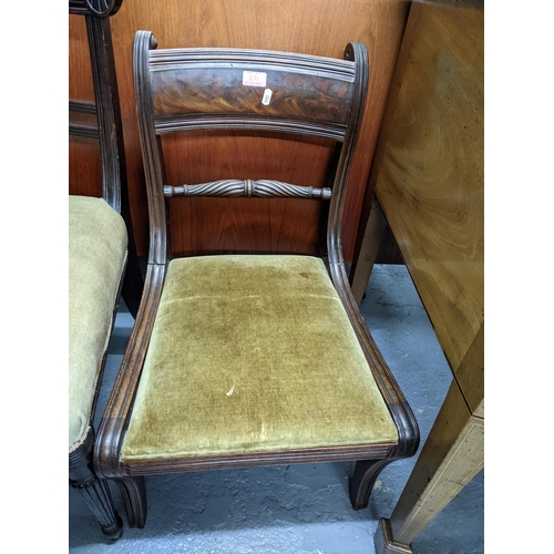 371 - A mixed group of 19th century chairs to include two Victorian balloon back chairs with red leather s... 