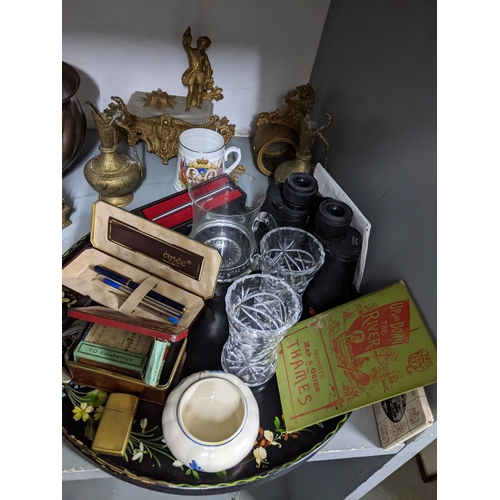 380 - A mixed lot to include a Brexton cased picnic set, cigarette cards in a vintage tin with Zippo light... 