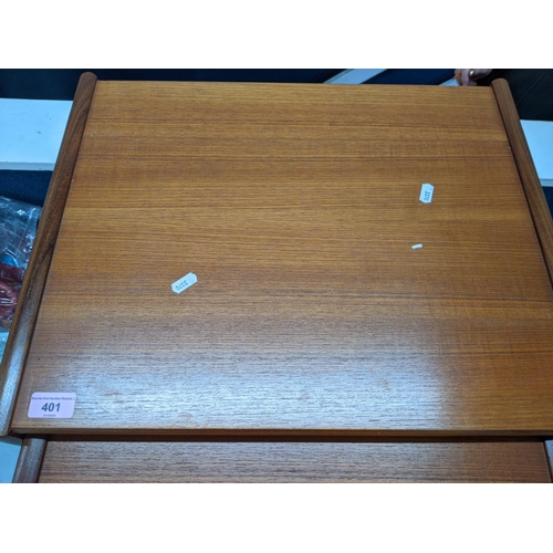 401 - A G-Plan nesting set of teak tables 53.5cm w x 42cm d x 49cm h Location: RWM
If there is no conditio... 