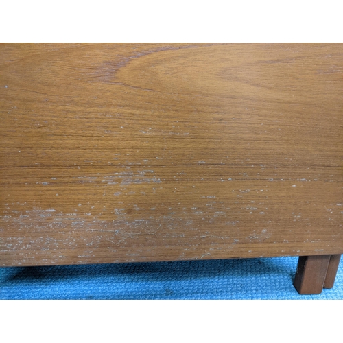 403 - A possibly McIntosh teak drop leaf table 83cm w x 76cm h x 22cm/ 145  Location: LWM
If there is no c... 