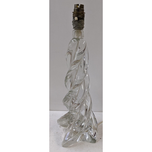 493 - A mid 20th century Sevres glass table lamp having a tapered spiralling column, 33cm h and a mid 20th... 