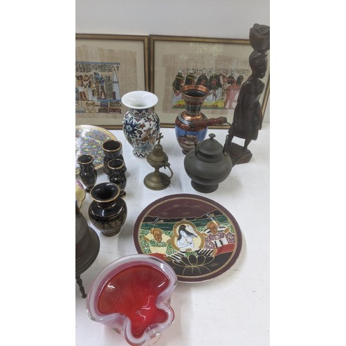 490 - A mixed lot of metalware, mostly silver plate together with a brass table top ink pot, a John Lewis ... 