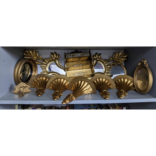 270 - A mixed lot to include a group of five giltwood Corbel wall shelves, wall mirrors to include a small... 