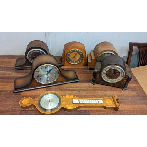 306 - A collection of early to mid 20th century mantle clocks, along with a barometer
Location: RAB If the... 