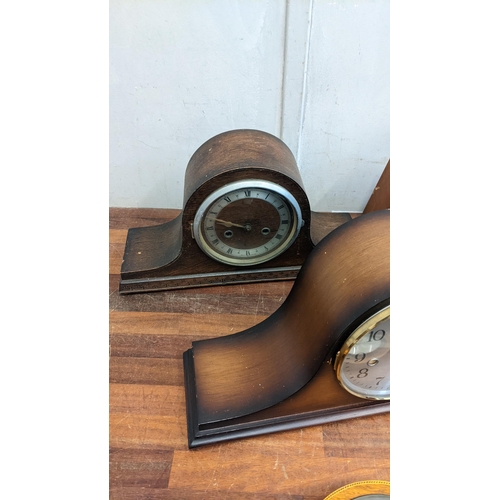 306 - A collection of early to mid 20th century mantle clocks, along with a barometer
Location: RAB If the... 