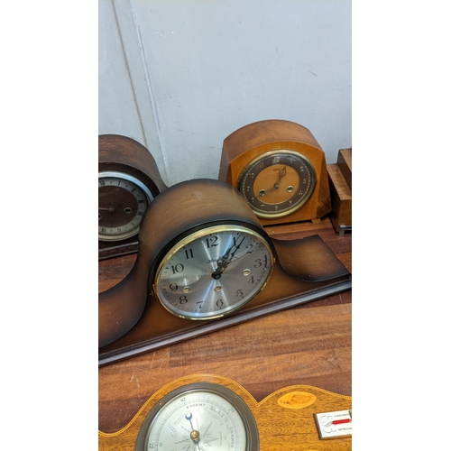 306 - A collection of early to mid 20th century mantle clocks, along with a barometer
Location: RAB If the... 