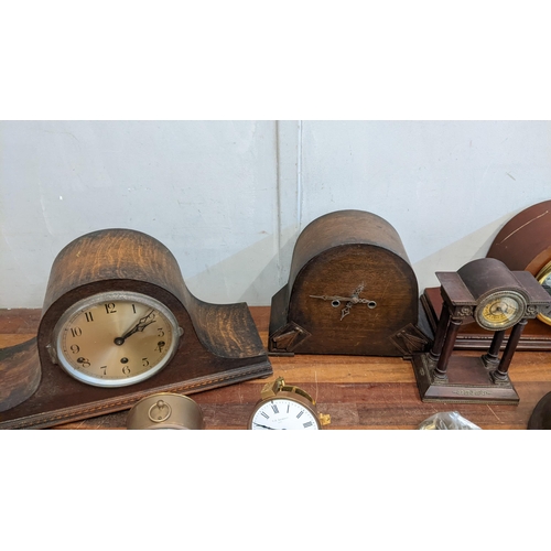 307 - A collection of clocks and watches to include four mantle clocks, a Keith 8 day wall clock, a French... 