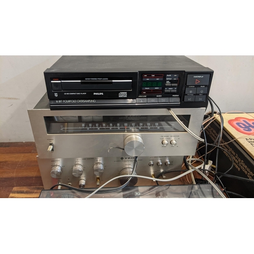 309 - Audio equipment to include a stacking system including a Trio stereo tuner and amplifier, a Technics... 