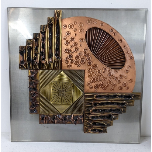 412 - Attributed to Stephen Chun, a brutalist mixed metal sculpture, 51 x 51cm, together with an oil on bo... 