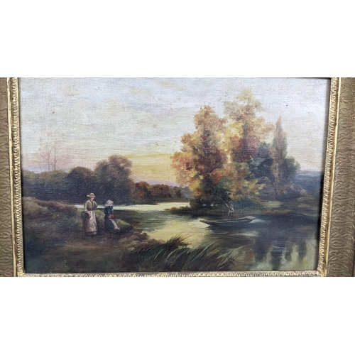 413 - Greaves - an oil on canvas landscape lake scene, signed to the lower left corner, 48.5 x 33
Location... 