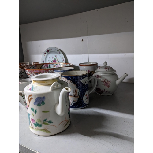 426 - A selection of 18th and 19th century Chinese famille rose porcelain to include teapots, punch bowls,... 