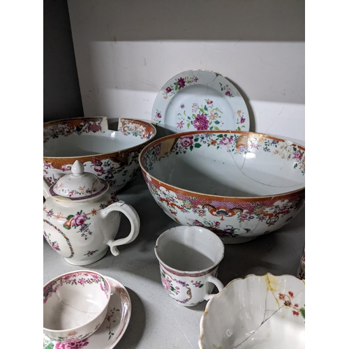 426 - A selection of 18th and 19th century Chinese famille rose porcelain to include teapots, punch bowls,... 