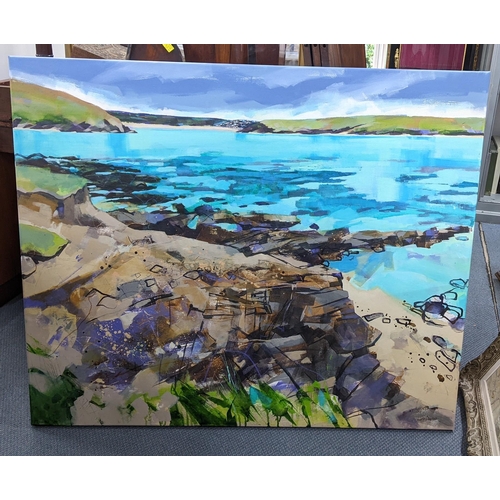 469 - Lucy Davies - a large oil on canvas seascape scene, signed to the lower right corner, 120.5 x 100 cm... 