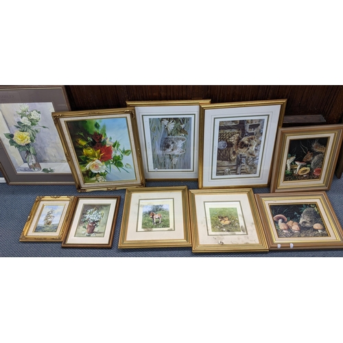 474 - Mixed pictures to include Paul Doyle limited edition prints, a Shirley Hawell still life watercolour... 