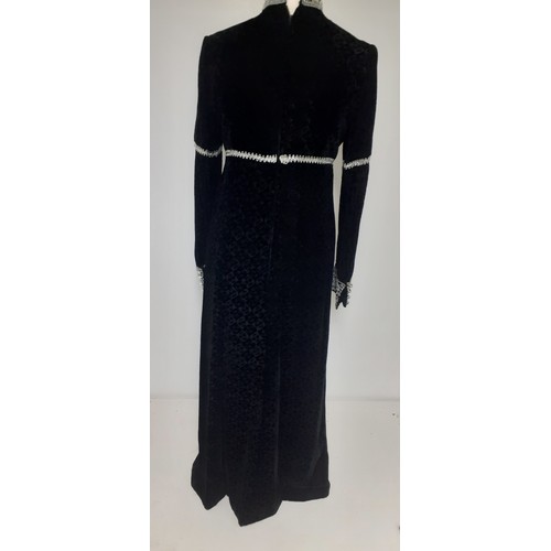 51 - Jean Varon, British Designer- A 1960's black full length plush velvet gown with silver metallic embr... 