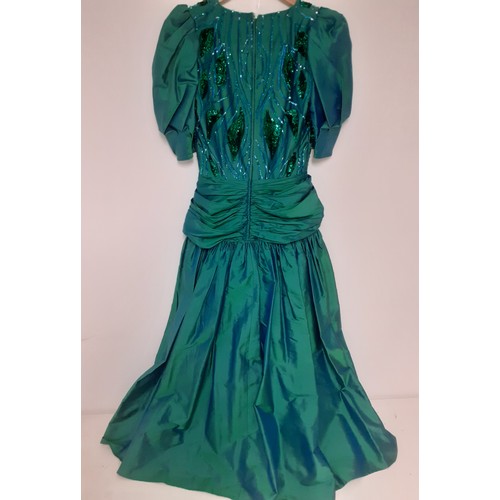 53 - Christina Stambolian, Greek Designer- A 1980's green taffeta silk, made in Paris, a full length gown... 