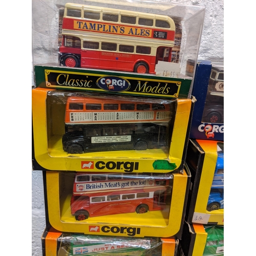 80 - Corgi model buses to include Routemaster buses and larger boxed models, two 1 AEC Regals, two Burlin... 