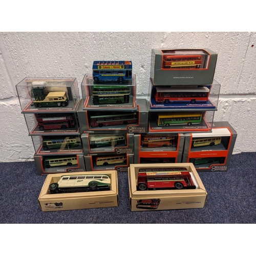 95 - Seventeen boxed model vehicles, fifteen buses and a Bristol Tower Wagon, one un-boxed Exclusive Firs... 