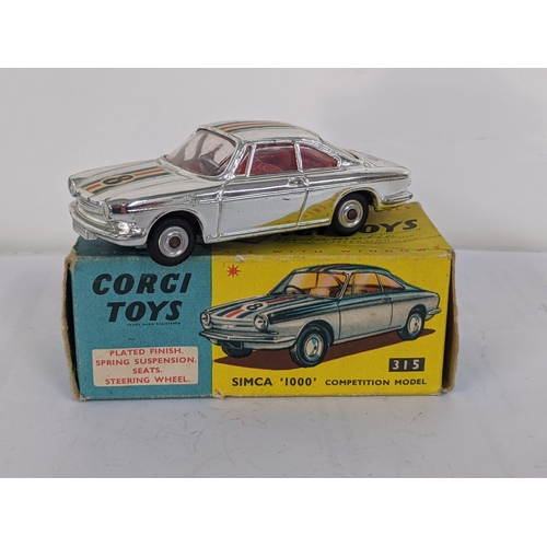 Corgi Toys 315 Simca 1000 Competition model with a plated finish