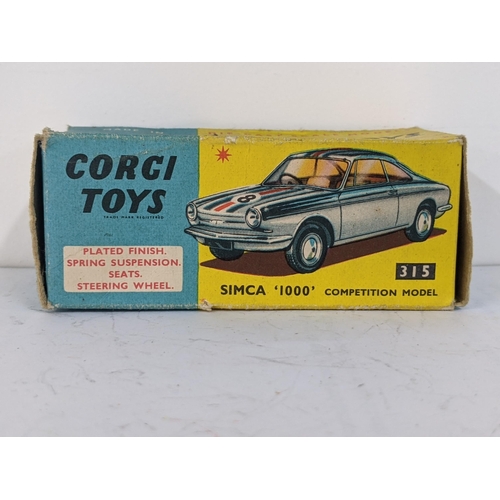 Corgi Toys 315 Simca 1000 Competition model with a plated finish