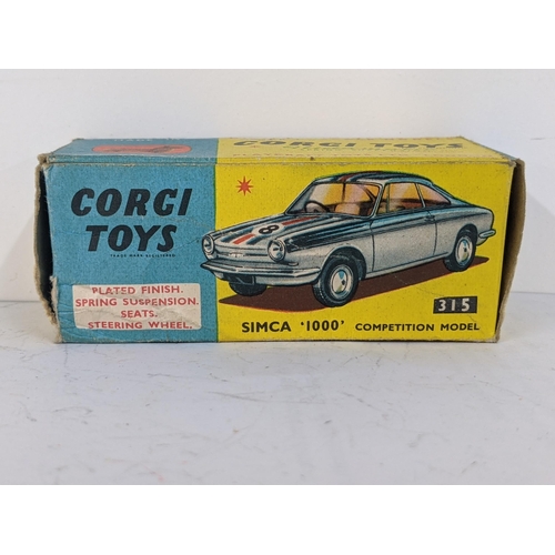 Corgi Toys 315 Simca 1000 Competition model with a plated finish