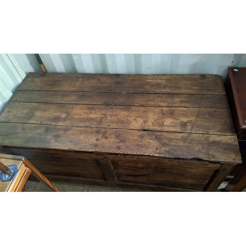 592 - An 18th century French oak chest with a planked top and sides 68cm h x 155cm w Location: RCON
If the... 