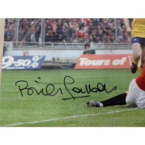 26 - Autographed Arsenal 12X8 photo colour, depicting the goals scored in Arsenal 3-1 victory over Manche... 