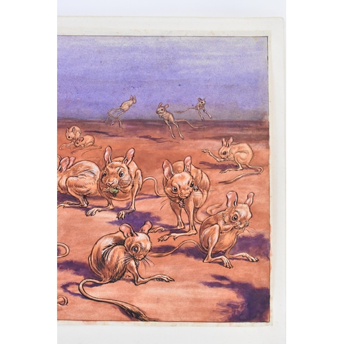 119 - Leonard Robert Brightwell (1889-1983) A watercolour depicting jerboas and bullets, signed to the low... 