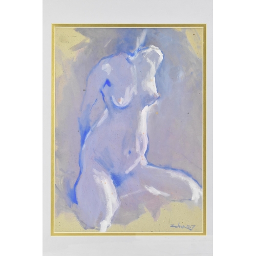 120 - Israel Zohar (1945) A Gouache entitled 'Frontal Nude In Blue', signed and dated 87 to the lower righ... 