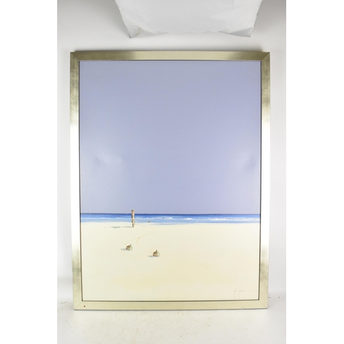 122 - John Horsewell (B.1952) An acrylic on canvas depicting a beach scene, signed to the lower right corn... 