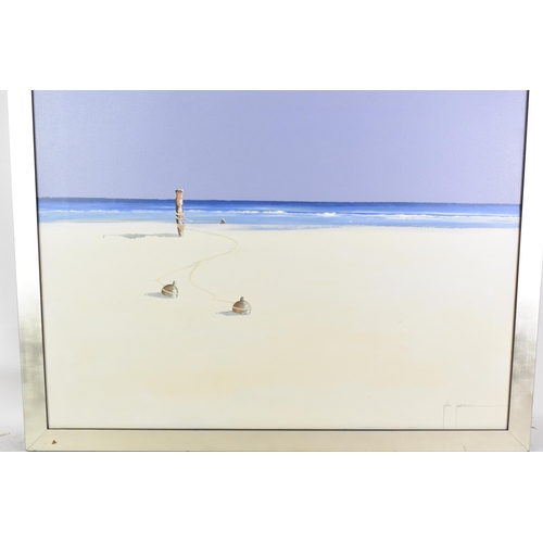 122 - John Horsewell (B.1952) An acrylic on canvas depicting a beach scene, signed to the lower right corn... 