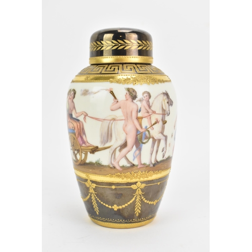 131 - An early 20th century Dresden porcelain hand painted lidded vase, with a 1814-1914 Hutschenreuther H... 