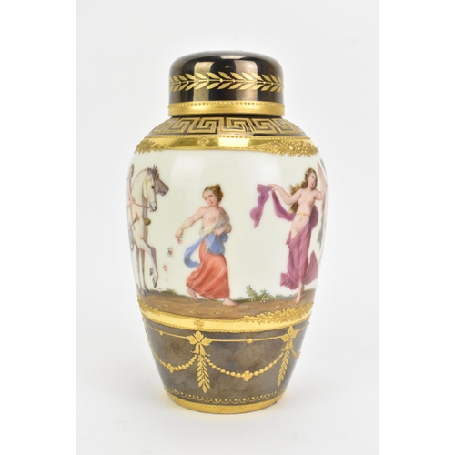 131 - An early 20th century Dresden porcelain hand painted lidded vase, with a 1814-1914 Hutschenreuther H... 