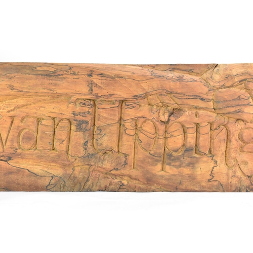 148 - Jason Monet (British, 1938-2009) A tree root 'Swan Upping' carved house sign, signed and dated 74 to... 