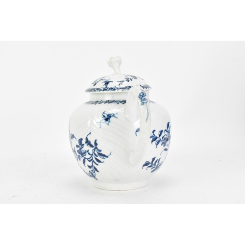 164 - A mid 18th Century first period Worcester feather moulded teapot and cover, hand decorated with styl... 