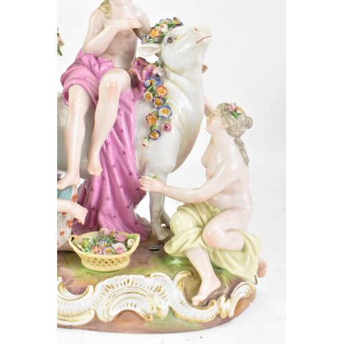 179 - A late 19th century Meissen porcelain figure of Europa and the Bull, accompanied by two kneeling nym... 