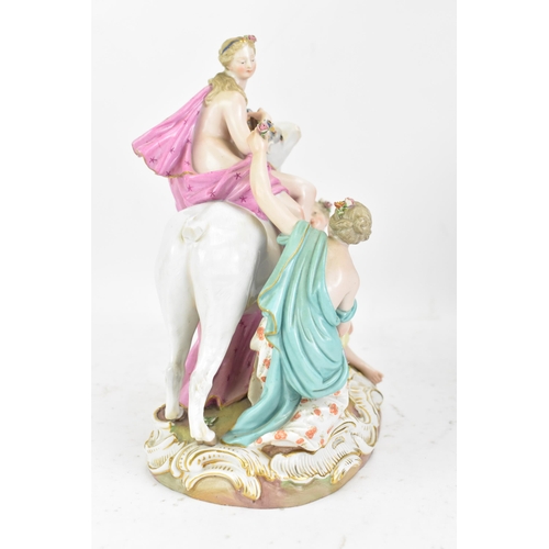 179 - A late 19th century Meissen porcelain figure of Europa and the Bull, accompanied by two kneeling nym... 