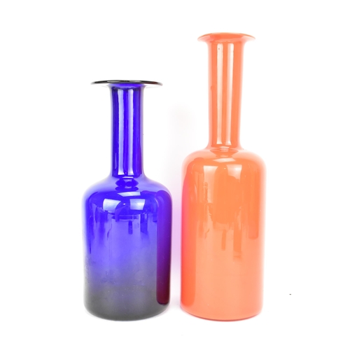 18 - Otto Brauer (1911-1984) for Holmegaard, 'Gulvvase' glass bottle vase in blue, circa 1960s, Unmarked,... 