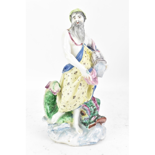 180 - A mid 18th century Bow figure of Water, from the Elements series, modelled as Neptune standing befor... 