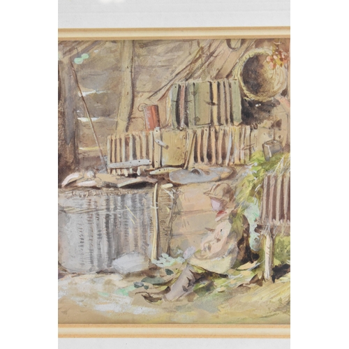 234 - James Hardy Jnr (1832-1899) A watercolour depicting two figures in a barn scene, signed and dated 62... 