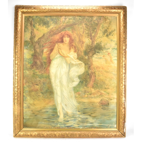 235 - Innes Fripp (1867-1963) A large watercolour on paper laid on canvas depicting a maiden holding a hor... 