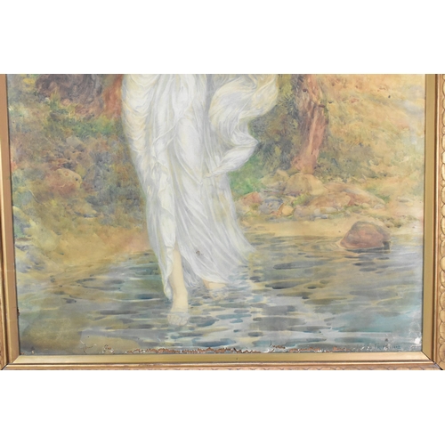 235 - Innes Fripp (1867-1963) A large watercolour on paper laid on canvas depicting a maiden holding a hor... 