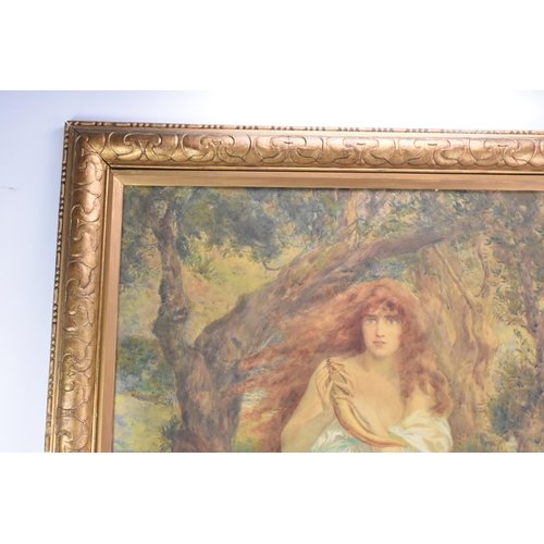 235 - Innes Fripp (1867-1963) A large watercolour on paper laid on canvas depicting a maiden holding a hor... 