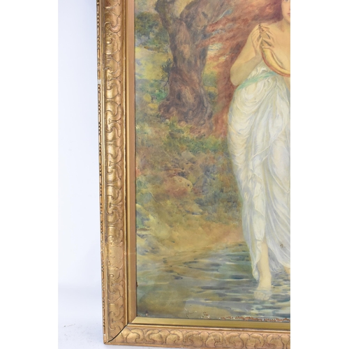 235 - Innes Fripp (1867-1963) A large watercolour on paper laid on canvas depicting a maiden holding a hor... 