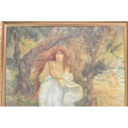 235 - Innes Fripp (1867-1963) A large watercolour on paper laid on canvas depicting a maiden holding a hor... 