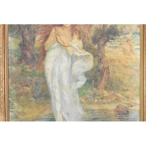 235 - Innes Fripp (1867-1963) A large watercolour on paper laid on canvas depicting a maiden holding a hor... 